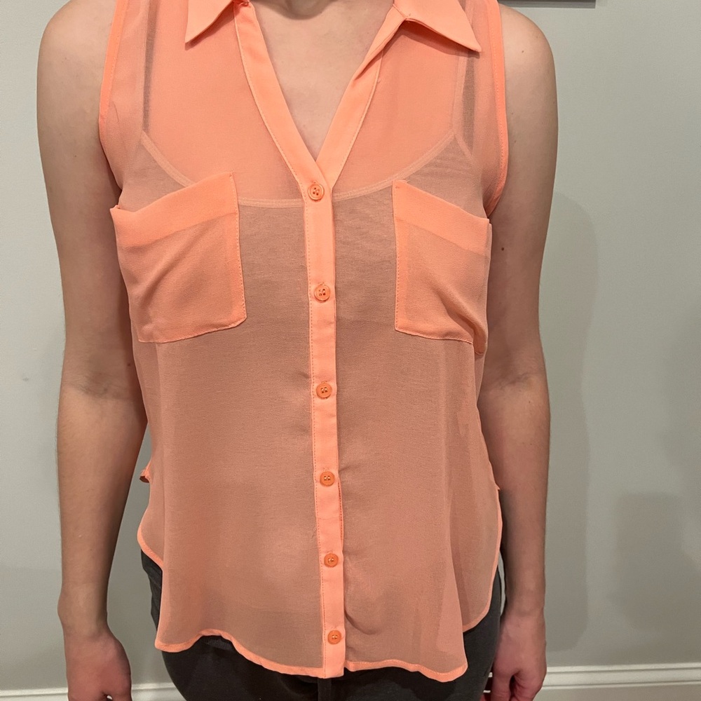 Lush Coral Sleeveless Button-Up Blouse
